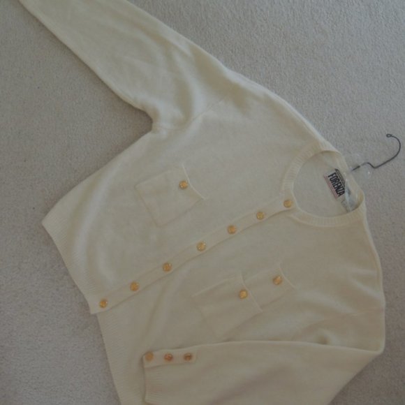 Ladies Sweater Size L Off White Wool Blend Cardigan w/Brass Buttons $85 Value - Picture 4 of 9